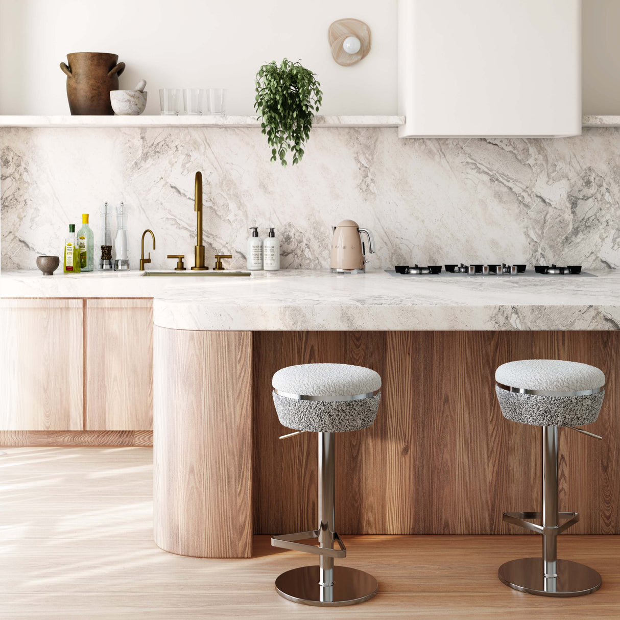 Astro White and Grey Boucle Adjustable Stool by TOV Furniture at Eve Furniture