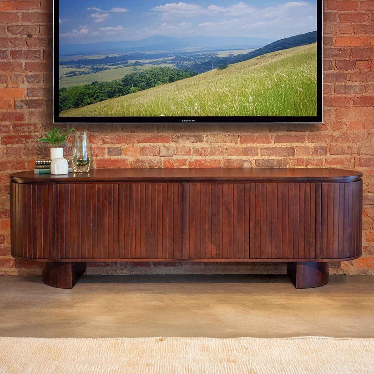 Athena 79" Media Cabinet in Aged Mahogany by Home Trends & Design at Eve Furniture