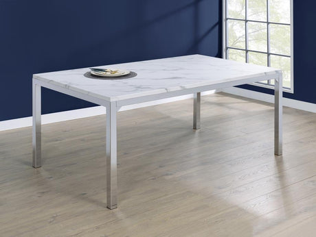 Athena Chrome Rectangle Dining Table with Marble Top by Coaster at Eve Furniture