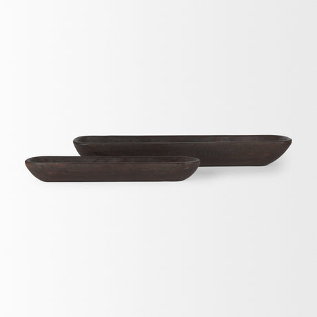 Athena Set of 2 Extra Large Black-Brown Reclaimed Wood Trays by Mercana at Eve Furniture