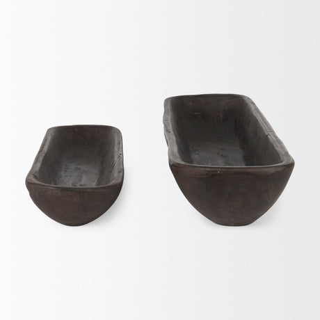 Athena Set of 2 Extra Large Black-Brown Reclaimed Wood Trays by Mercana at Eve Furniture