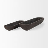 Athena Set of 2 Extra Large Black-Brown Reclaimed Wood Trays by Mercana at Eve Furniture