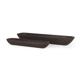 Athena Set of 2 Extra Large Black-Brown Reclaimed Wood Trays by Mercana at Eve Furniture
