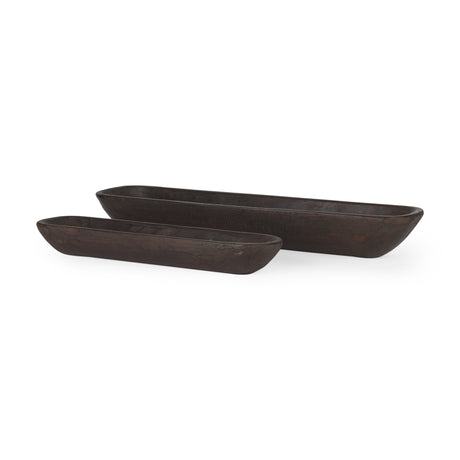 Athena Set of 2 Extra Large Black-Brown Reclaimed Wood Trays by Mercana at Eve Furniture
