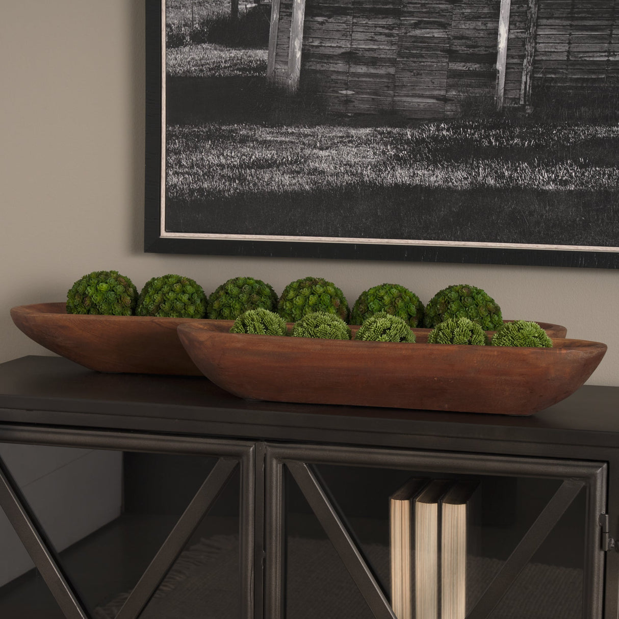 Athena Set of 2 Extra Large Medium Brown Reclaimed Wood Trays by Mercana at Eve Furniture