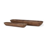 Athena Set of 2 Extra Large Medium Brown Reclaimed Wood Trays by Mercana at Eve Furniture