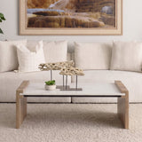 Athens 48.0L x 28.0W x 16.0H Light Brown Wood and White Marble Coffee Table by Mercana at Eve Furniture