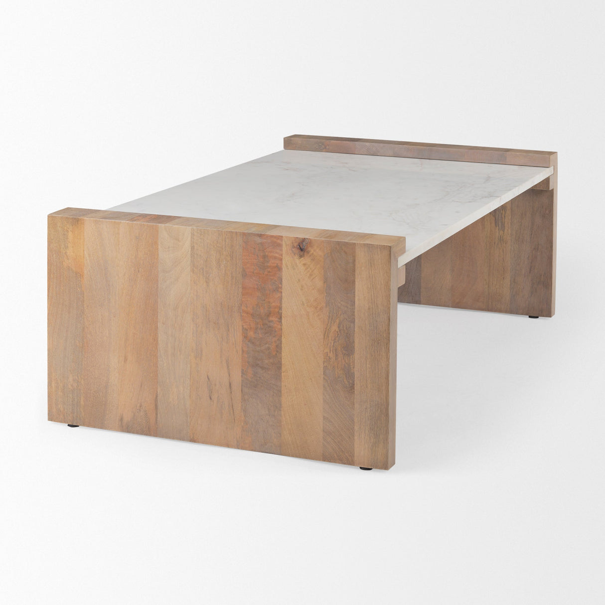 Athens 48.0L x 28.0W x 16.0H Light Brown Wood and White Marble Coffee Table by Mercana at Eve Furniture