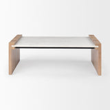 Athens Light Brown Wood and White Marble Coffee Table by Mercana at Eve Furniture