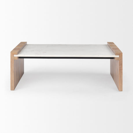 Athens Light Brown Wood and White Marble Coffee Table by Mercana at Eve Furniture