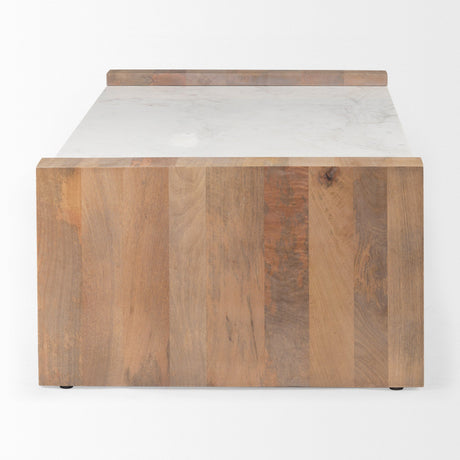 Athens Light Brown Wood and White Marble Coffee Table by Mercana at Eve Furniture