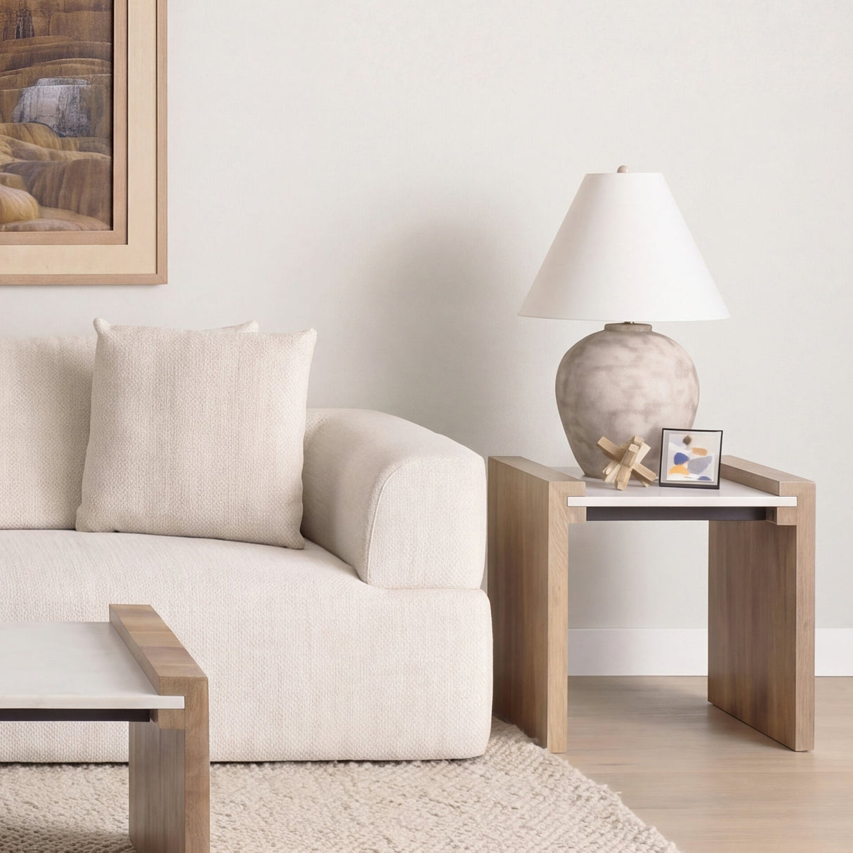 Athens Light Brown Wood w/ White Marble Accent Table by Mercana at Eve Furniture
