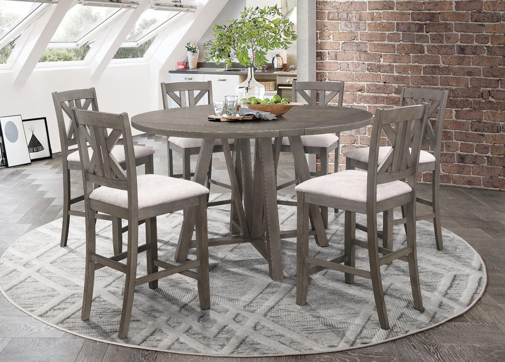 Athens Barn Gray Round Counter Height Table with Drop Leaf