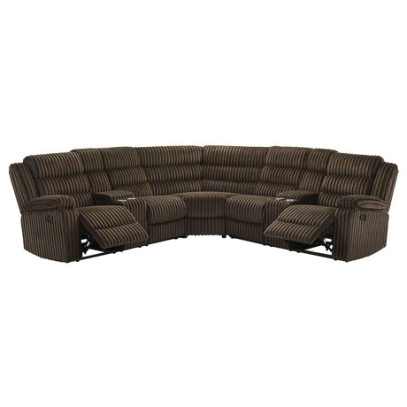 Atkinson Chocolate Upholstered Reclining Sectional Sofa by Coaster at Eve Furniture
