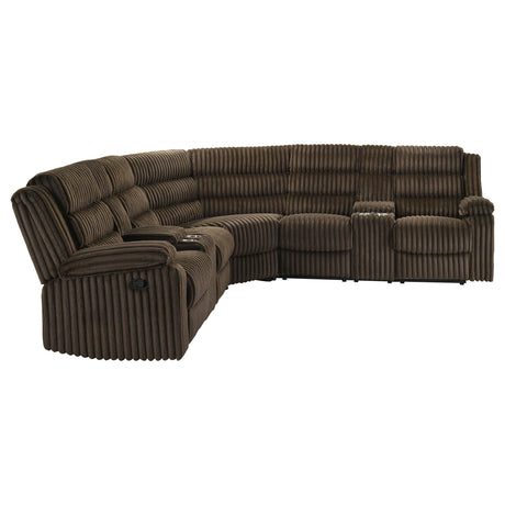 Atkinson Chocolate Upholstered Reclining Sectional Sofa by Coaster at Eve Furniture