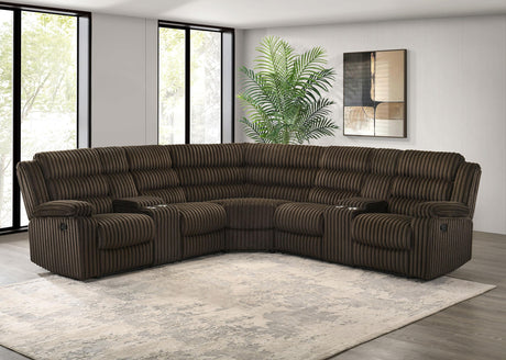 Atkinson Chocolate Upholstered Reclining Sectional Sofa by Coaster at Eve Furniture