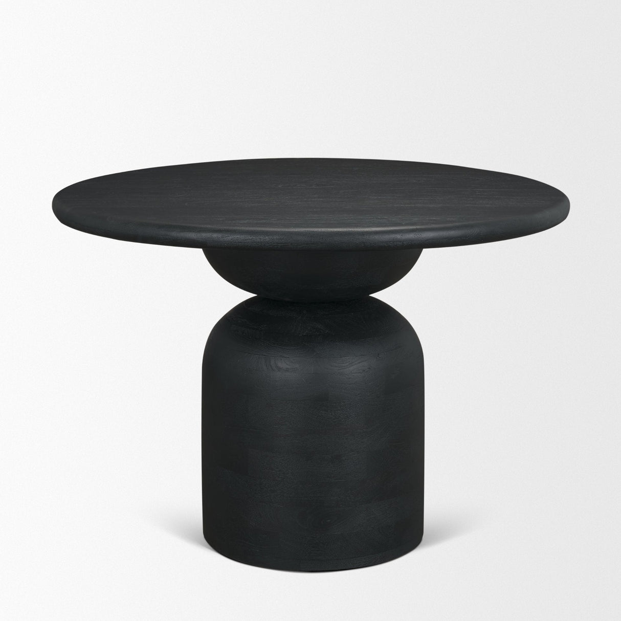 Atlas Black Wood Stacked Pedestal Base Round Dining Table by Mercana at Eve Furniture