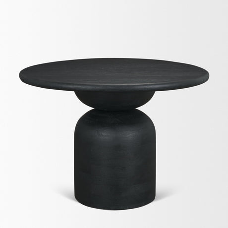 Atlas Black Wood Stacked Pedestal Base Round Dining Table by Mercana at Eve Furniture