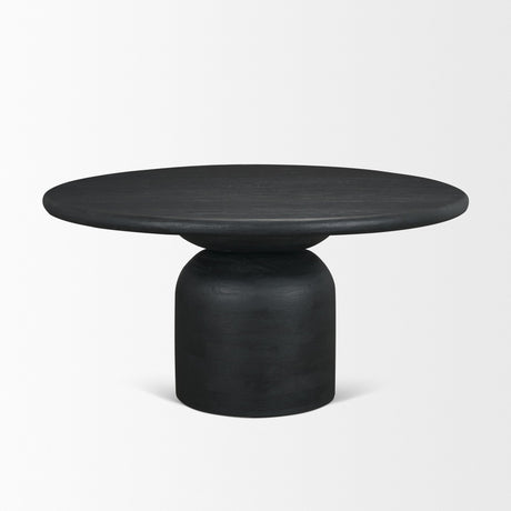 Atlas Black Wood Stacked Pedestal Base Round Dining Table by Mercana at Eve Furniture