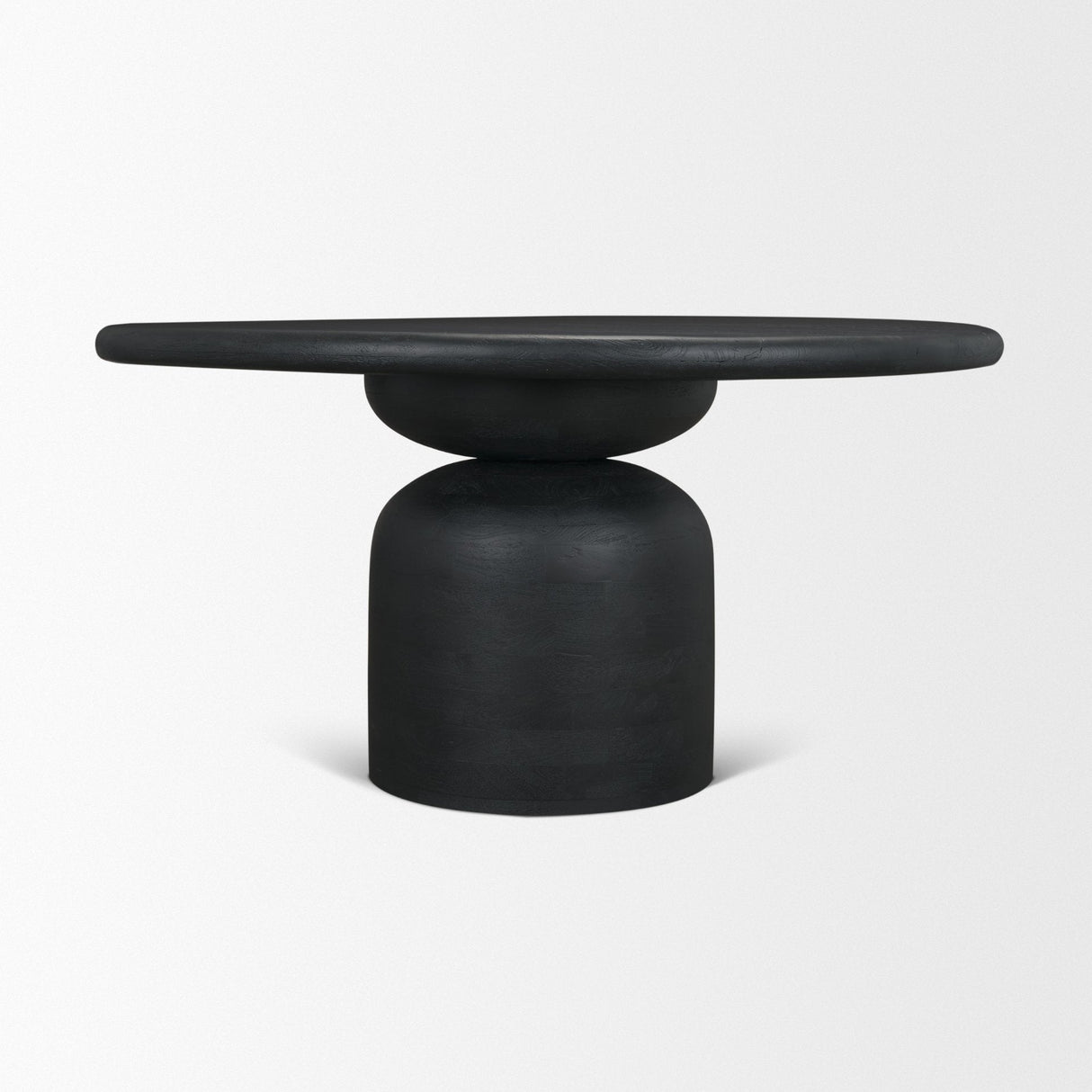 Atlas Black Wood Stacked Pedestal Base Round Dining Table by Mercana at Eve Furniture