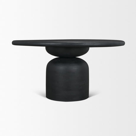 Atlas Black Wood Stacked Pedestal Base Round Dining Table by Mercana at Eve Furniture