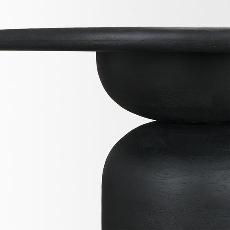 Atlas Black Wood Stacked Pedestal Base Round Dining Table by Mercana at Eve Furniture