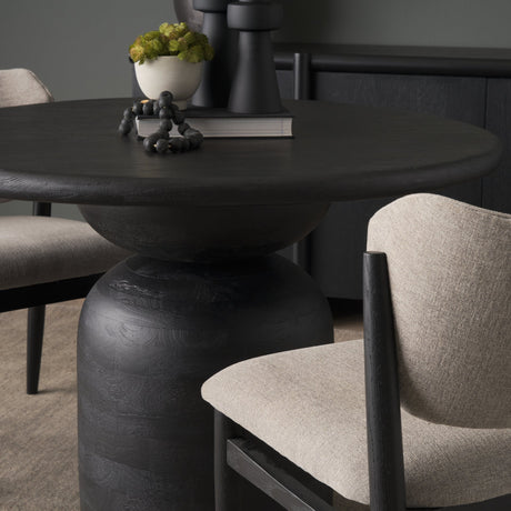 Atlas Black Wood Stacked Pedestal Base Round Dining Table by Mercana at Eve Furniture