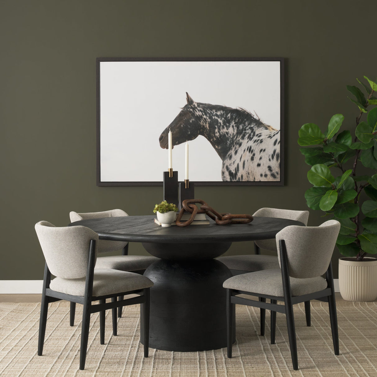 Atlas Black Wood Stacked Pedestal Base Round Dining Table by Mercana at Eve Furniture
