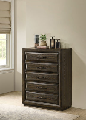 Atlas Dark Oak 5-drawer Bedroom Chest of Drawers by Coaster at Eve Furniture