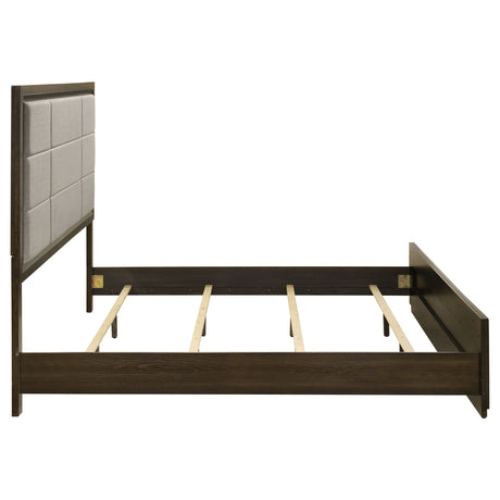 Atlas Grey/Dark Oak 63-inch Eastern King Upholstered Panel Bed by Coaster at Eve Furniture