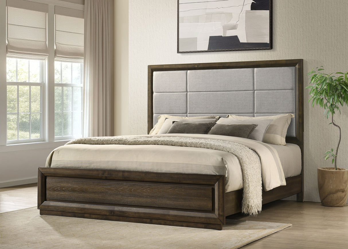Atlas Grey/Dark Oak 63-inch Eastern King Upholstered Panel Bed by Coaster at Eve Furniture