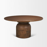 Atlas Warm Mid-Brown Wood Stacked Pedestal Base Round Dining Table by Mercana at Eve Furniture