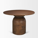 Atlas Warm Mid-Brown Wood Stacked Pedestal Base Round Dining Table by Mercana at Eve Furniture