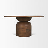 Atlas Warm Mid-Brown Wood Stacked Pedestal Base Round Dining Table by Mercana at Eve Furniture