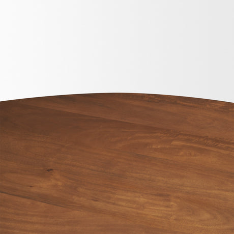 Atlas Warm Mid-Brown Wood Stacked Pedestal Base Round Dining Table by Mercana at Eve Furniture