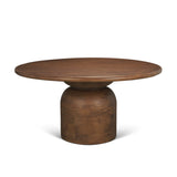 Atlas Warm Mid-Brown Wood Stacked Pedestal Base Round Dining Table by Mercana at Eve Furniture