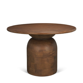Atlas Warm Mid-Brown Wood Stacked Pedestal Base Round Dining Table by Mercana at Eve Furniture