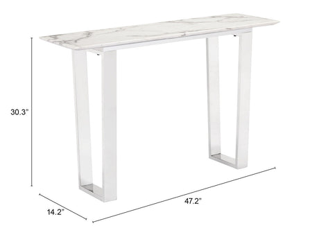 Atlas White & Silver Console Table by Zuomod at Eve Furniture