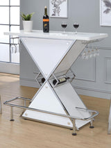 Atoka Glossy White X-Shaped Bar Unit with Wine Bottle Storage