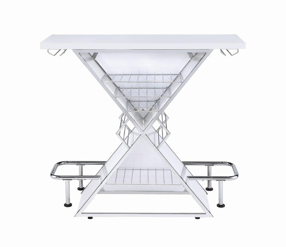 Atoka Glossy White X-Shaped Bar Unit with Wine Bottle Storage