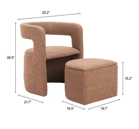 Atria Tawny Brown Accent Chair & Ottoman by Zuomod at Eve Furniture