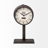 Attalack II Black Metal Round Face Table Clock by Mercana at Eve Furniture
