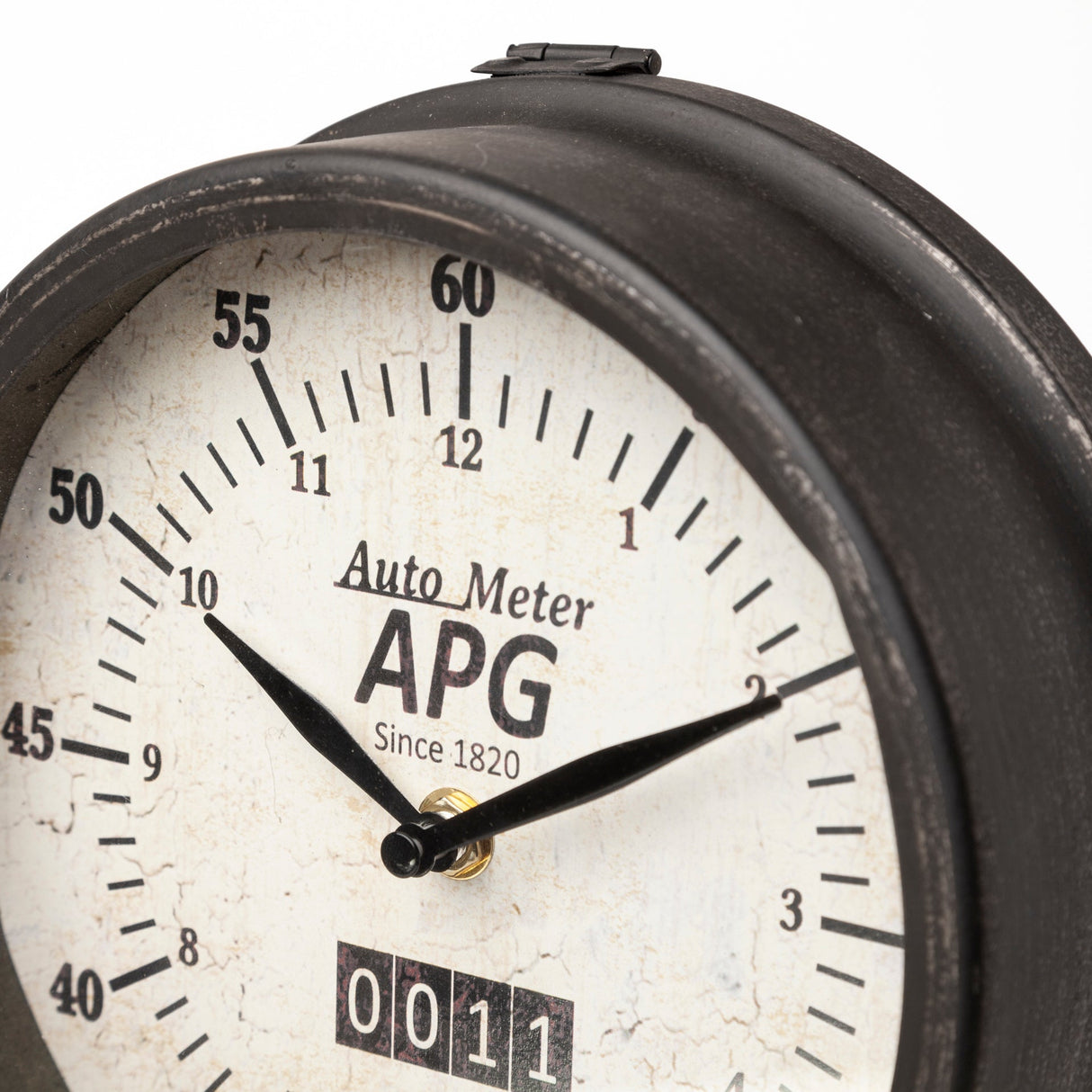 Attalack II Black Metal Round Face Table Clock by Mercana at Eve Furniture