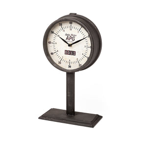 Attalack II Black Metal Round Face Table Clock by Mercana at Eve Furniture