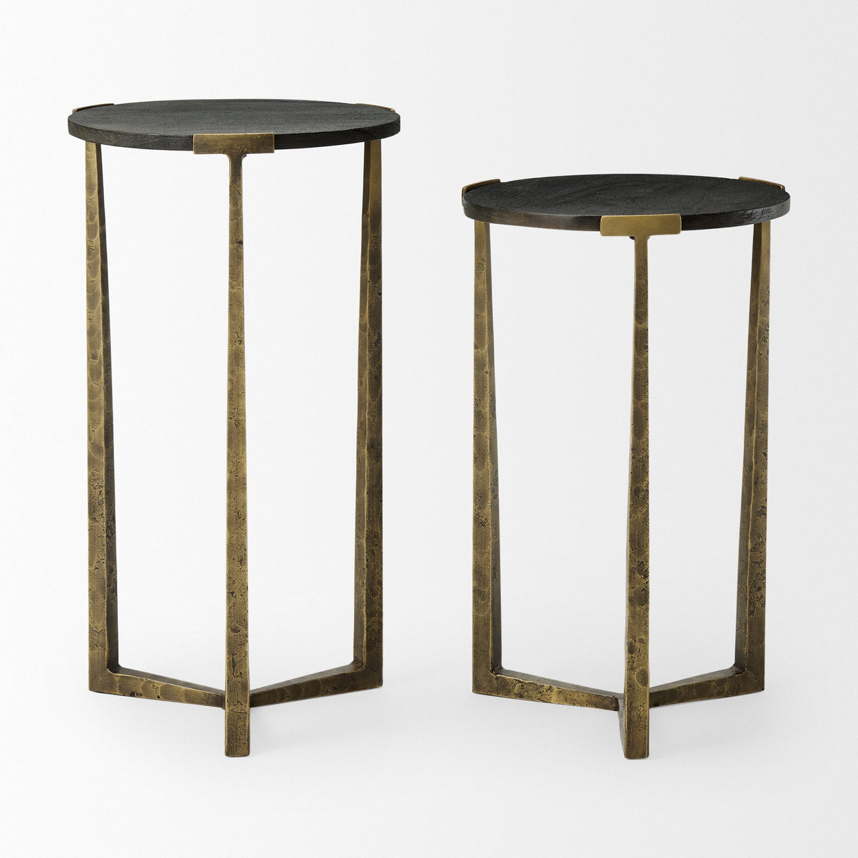 Atticus Black Wood and Antiqued Gold Metal Nesting Accent Tables (Set of 2) by Mercana at Eve Furniture