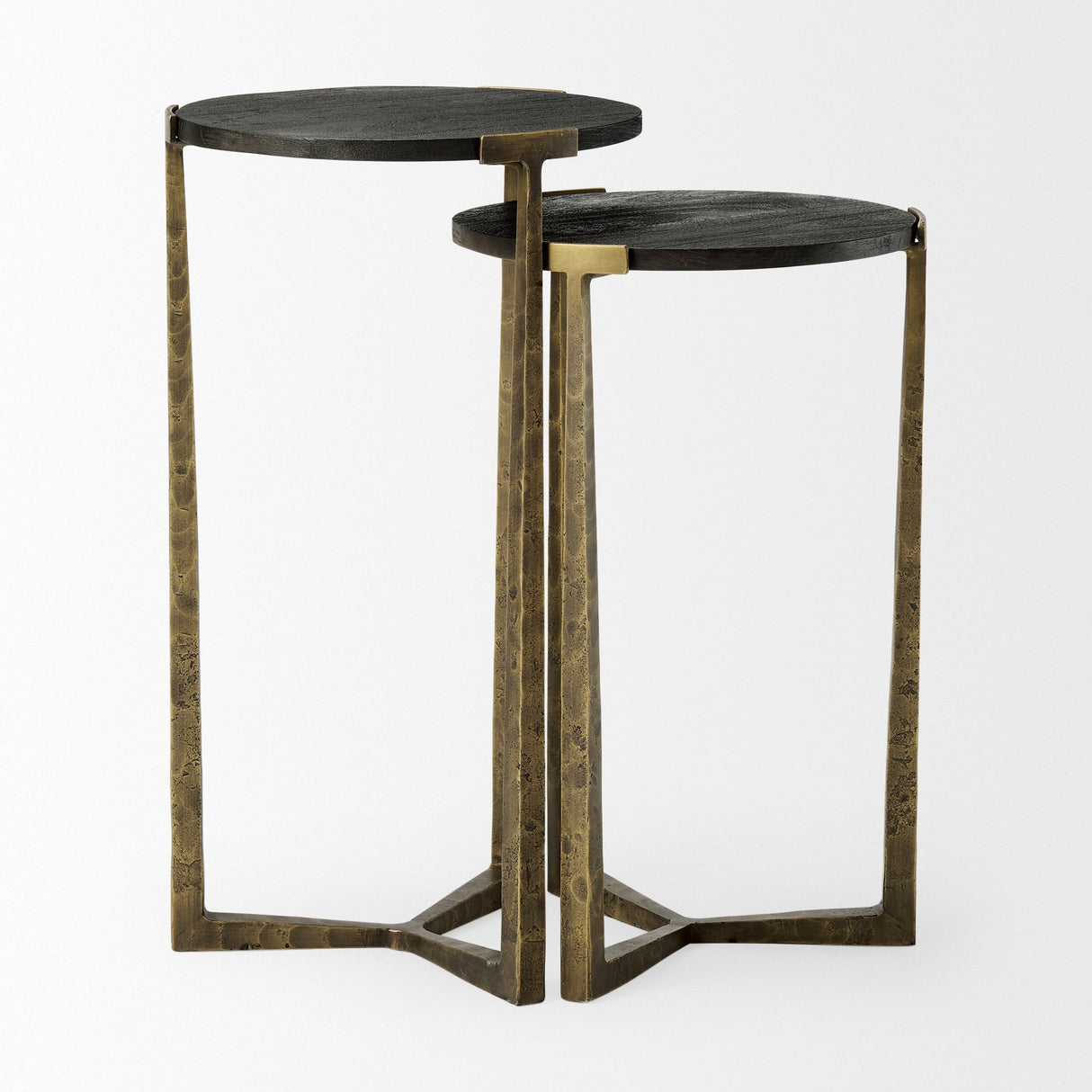 Atticus Black Wood and Antiqued Gold Metal Nesting Accent Tables (Set of 2) by Mercana at Eve Furniture
