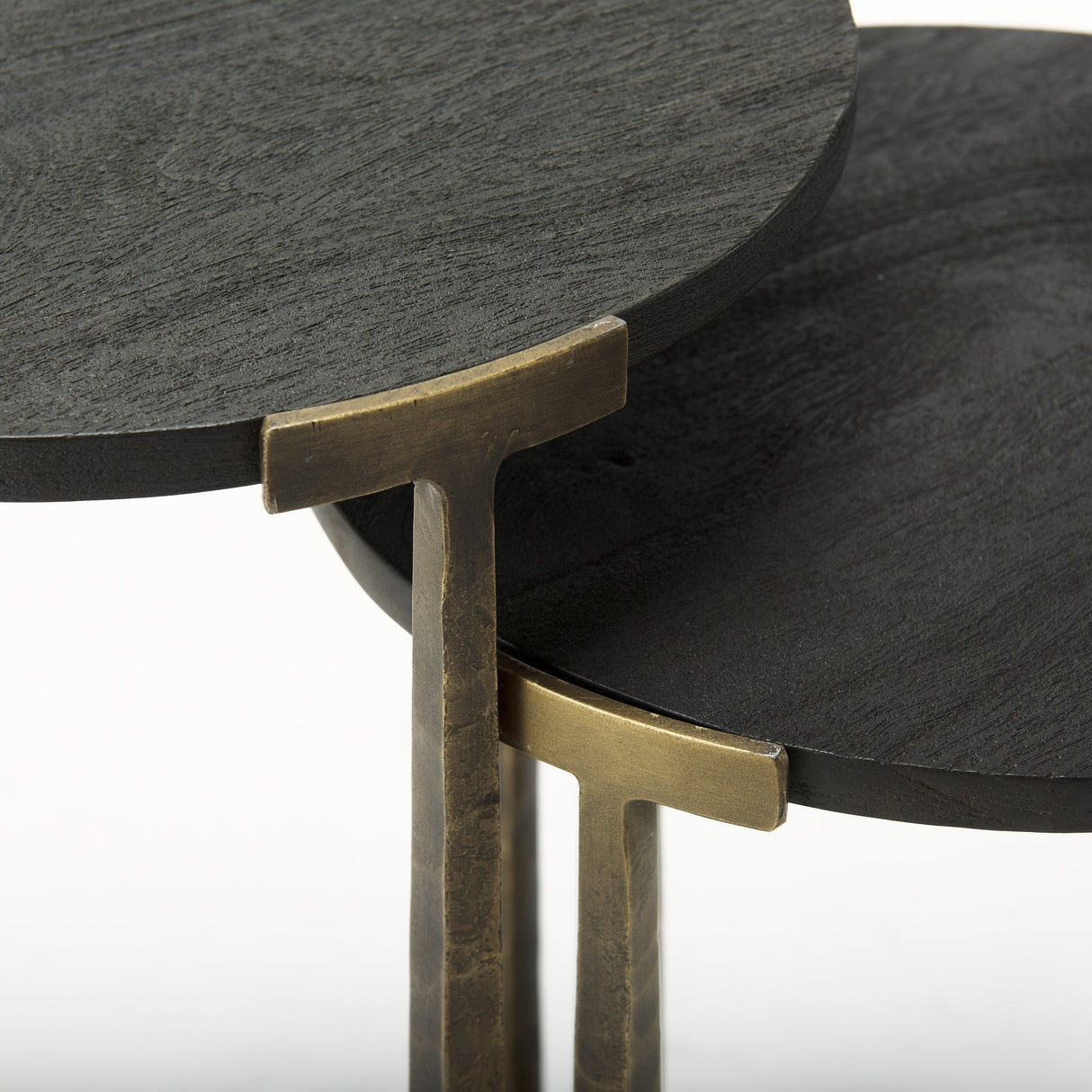 Atticus Black Wood and Antiqued Gold Metal Nesting Accent Tables (Set of 2) by Mercana at Eve Furniture