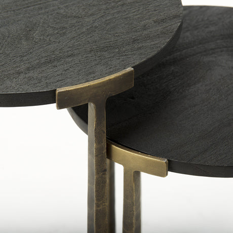 Atticus Black Wood and Antiqued Gold Metal Nesting Accent Tables (Set of 2) by Mercana at Eve Furniture