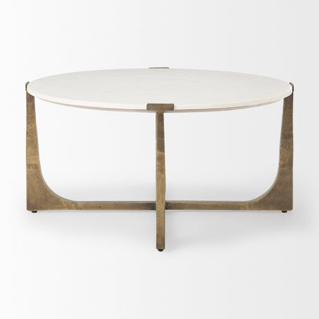 Atticus Marble and Antiqued Gold Metal Coffee Table by Mercana at Eve Furniture