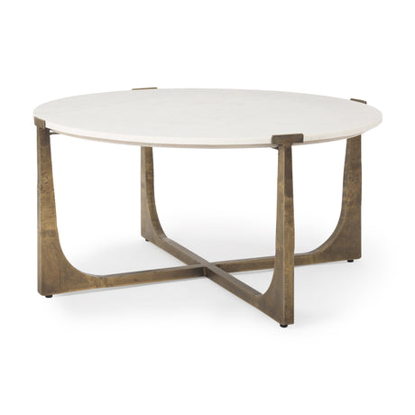 Atticus Marble and Antiqued Gold Metal Coffee Table by Mercana at Eve Furniture